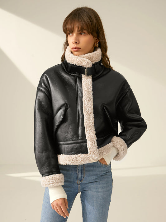 Shearling-fodrad Läderjacka