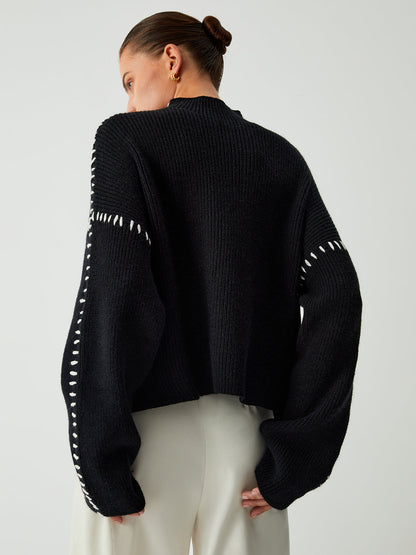 Stickad Tröja med Stygn Detaljer