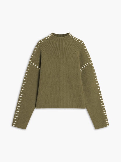 Stickad Tröja med Stygn Detaljer